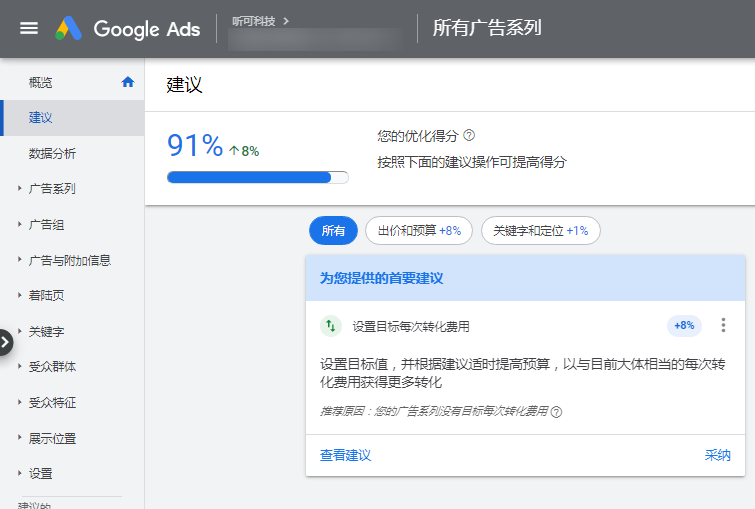 Google Ads优化分数