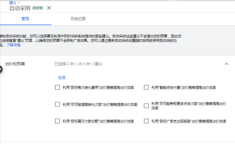 Google Ads自动采纳的建议