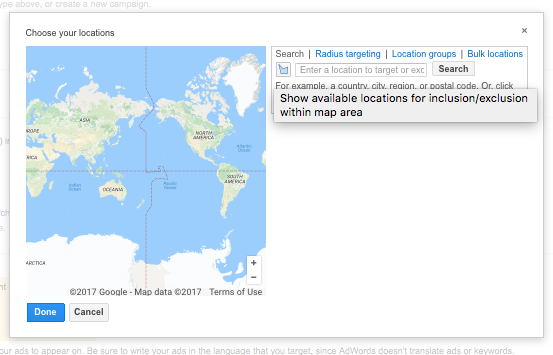 Google 打广告地理位置设置