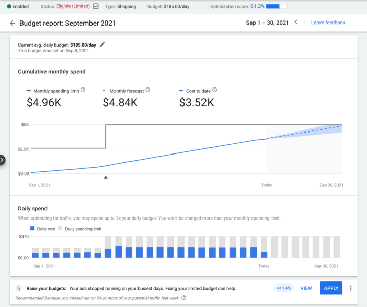 Google Ads预算报告